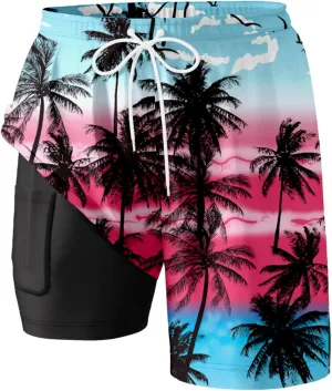 Mens Swim Trunks with Compression Liner Quick Dry Swimming Shorts 2025 Summer Beach Shorts with Pockets
