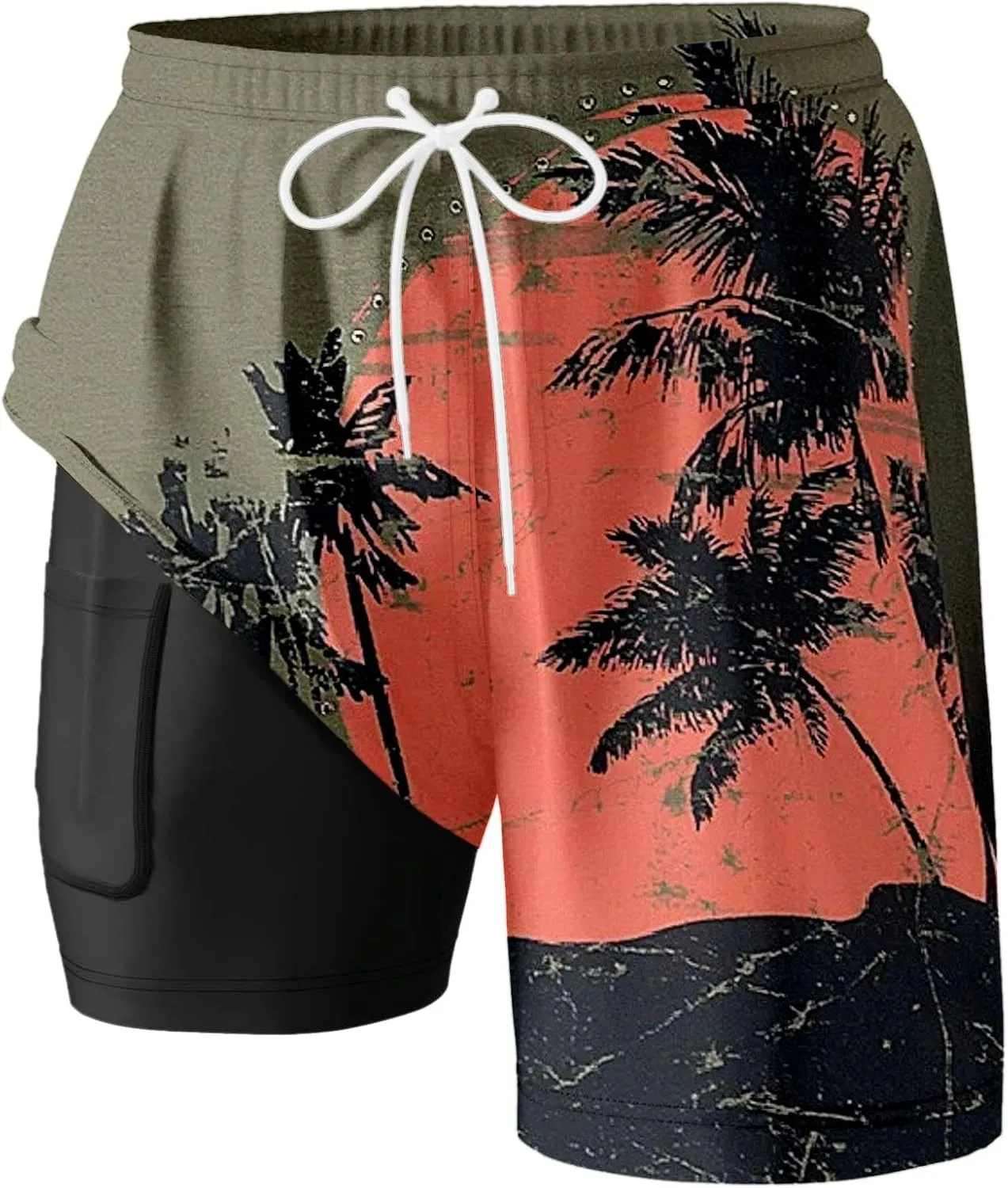 Mens Swim Trunks with Compression Liner Quick Dry Swimming Shorts 2025 Summer Beach Shorts with Pockets