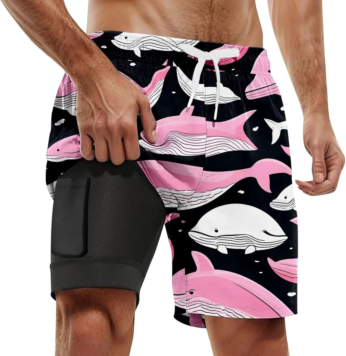 Mens Swim Trunks with Compression Liner Quick Dry Swimming Shorts 2025 Summer Beach Shorts with Pockets