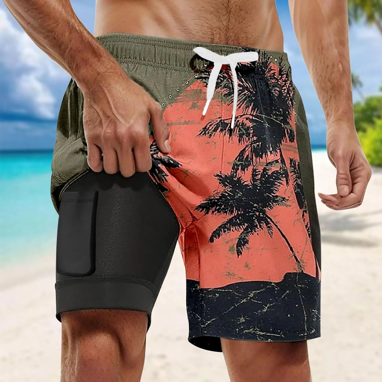 Mens Swim Trunks with Compression Liner Quick Dry Swimming Shorts 2025 Summer Beach Shorts with Pockets