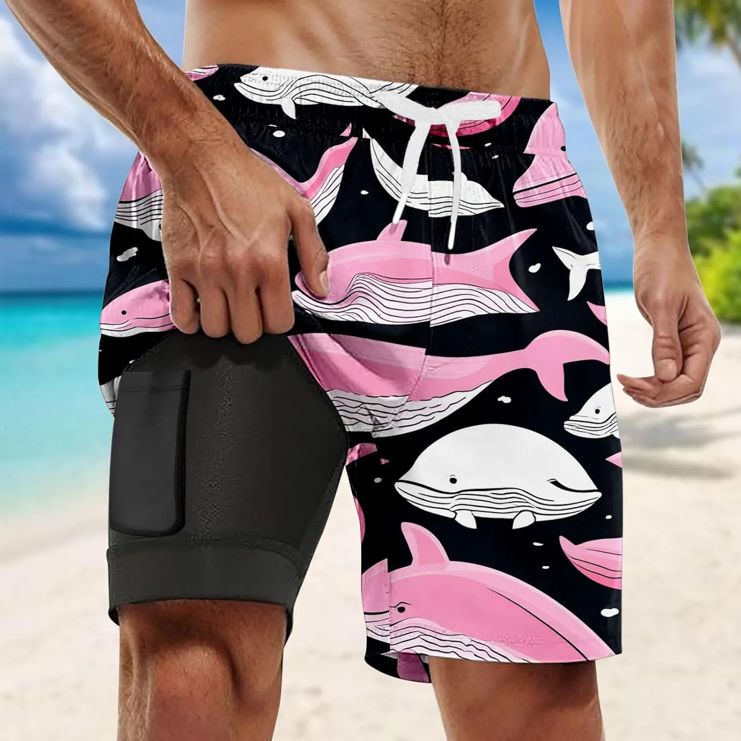 Mens Swim Trunks with Compression Liner Quick Dry Swimming Shorts 2025 Summer Beach Shorts with Pockets
