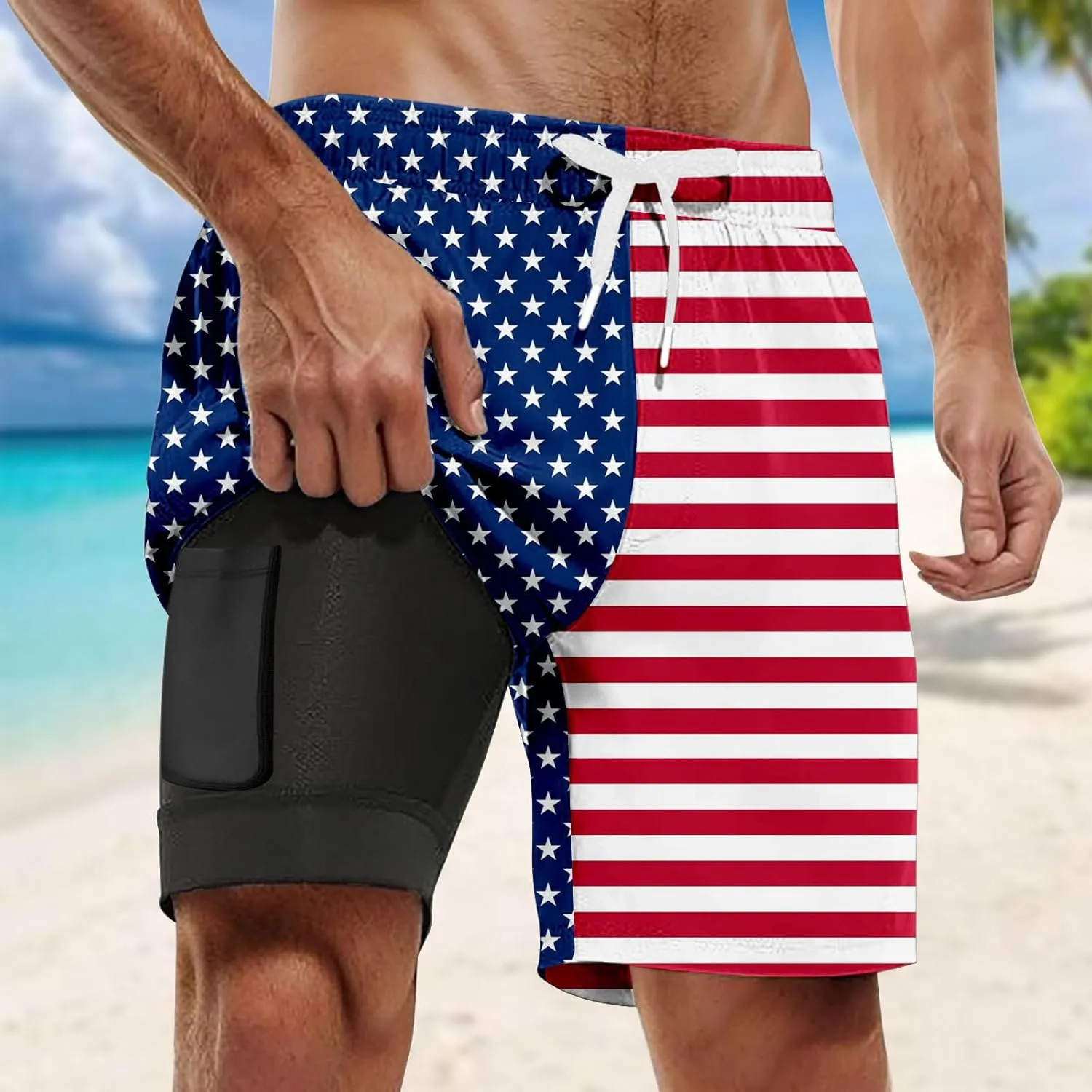 Mens Swim Trunks with Compression Liner Quick Dry Swimming Shorts 2025 Summer Beach Shorts with Pockets