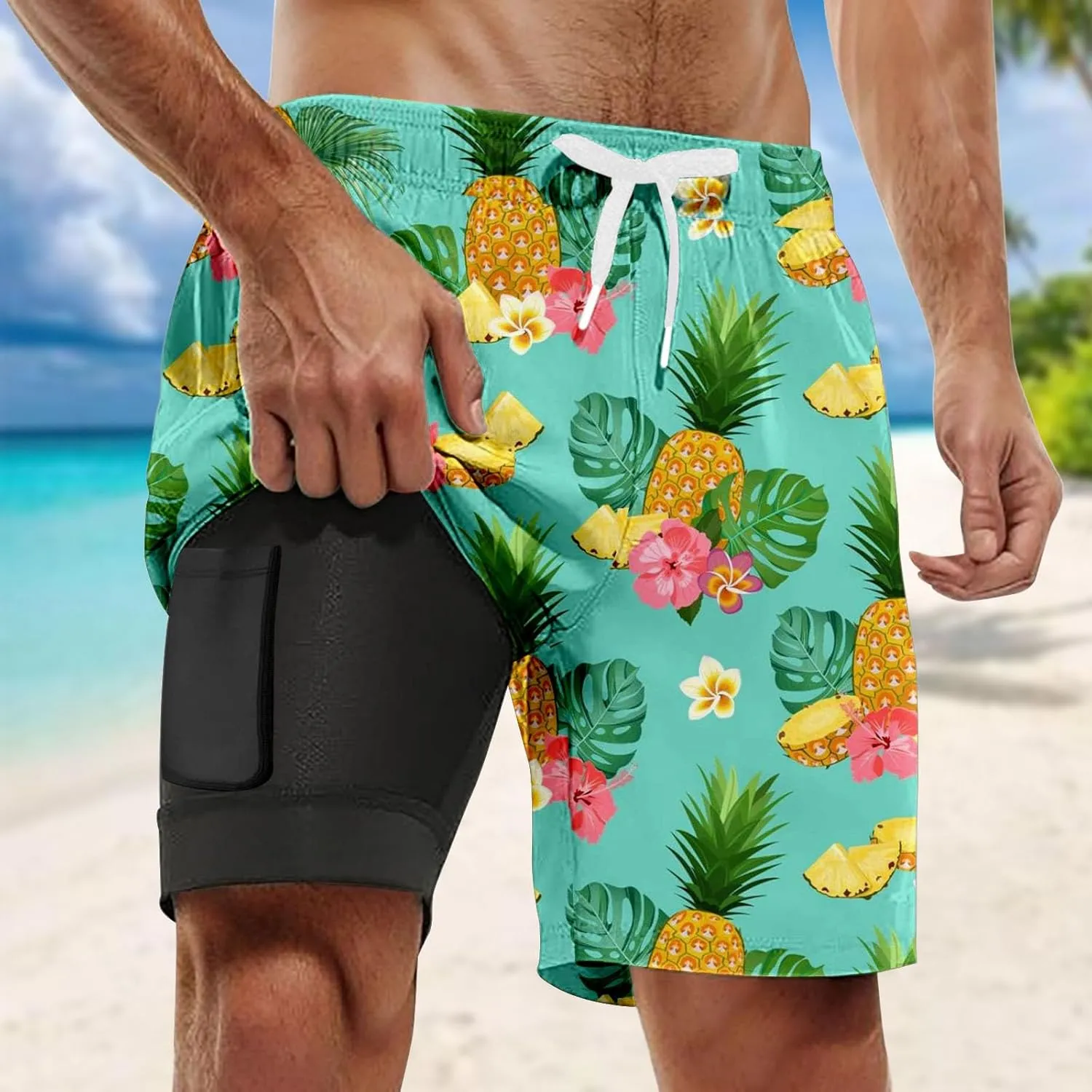 Mens Swim Trunks with Compression Liner Quick Dry Swimming Shorts 2025 Summer Beach Shorts with Pockets