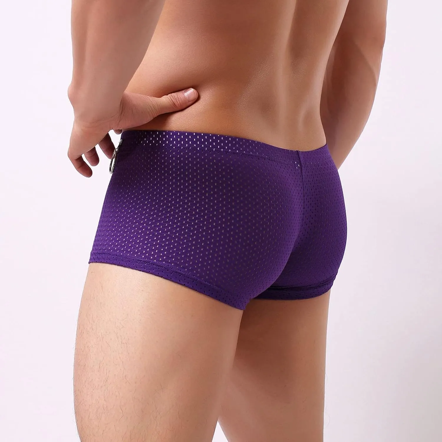Mens Underwear Boxer Briefs Men's Solid Mesh Net Breathable Reguard Rise Boxer Briefs Sports Underpants Trunks