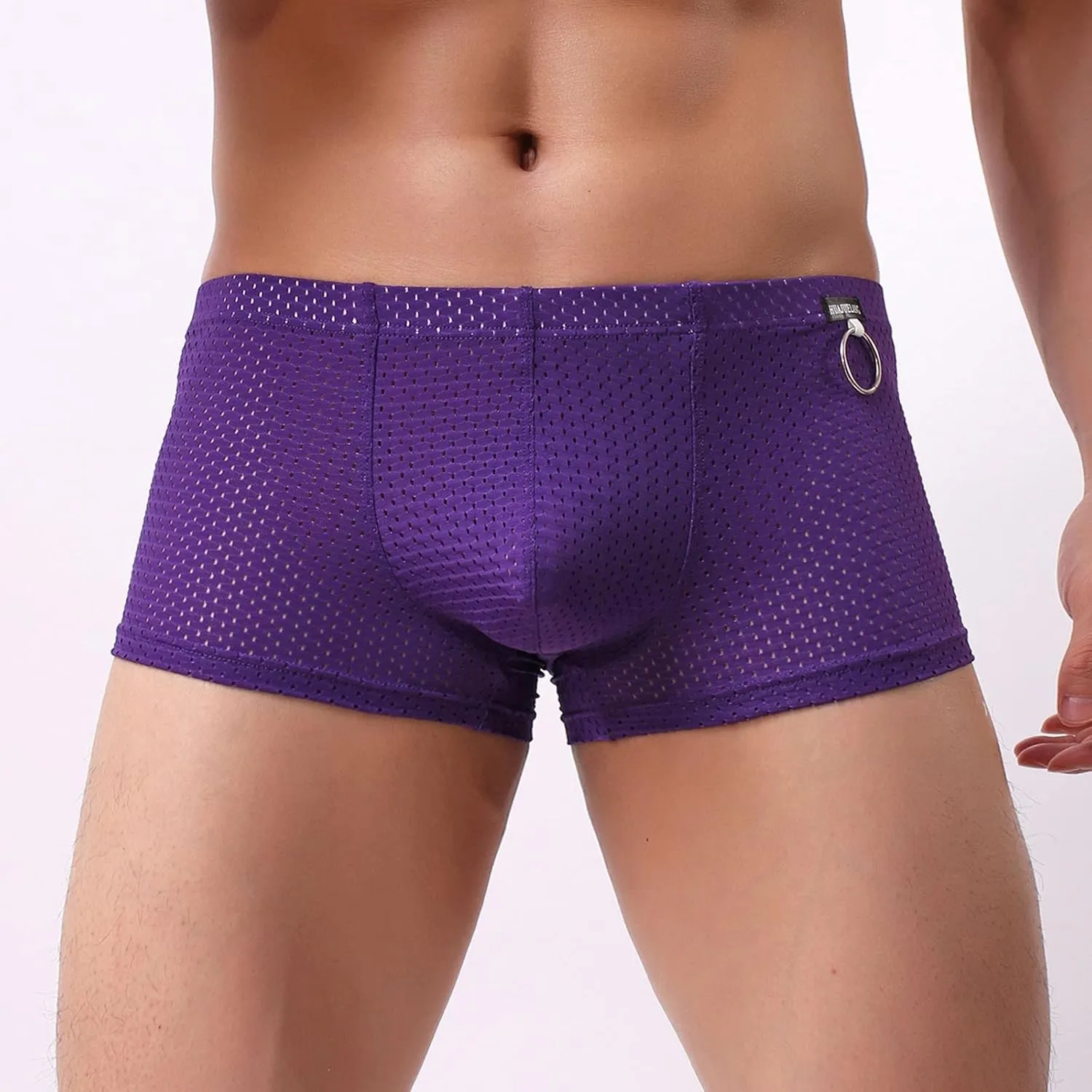Mens Underwear Boxer Briefs Men's Solid Mesh Net Breathable Reguard Rise Boxer Briefs Sports Underpants Trunks