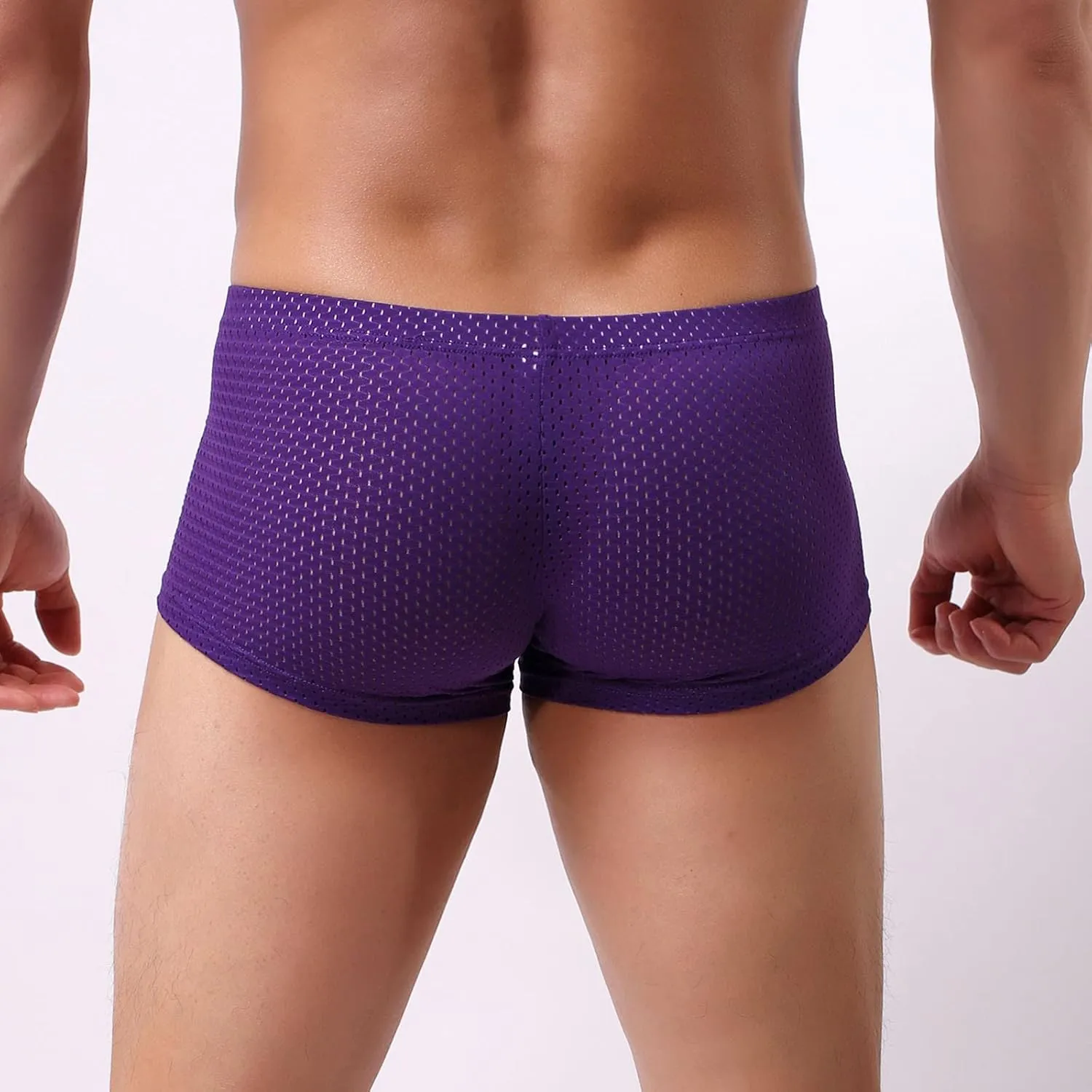 Mens Underwear Boxer Briefs Men's Solid Mesh Net Breathable Reguard Rise Boxer Briefs Sports Underpants Trunks