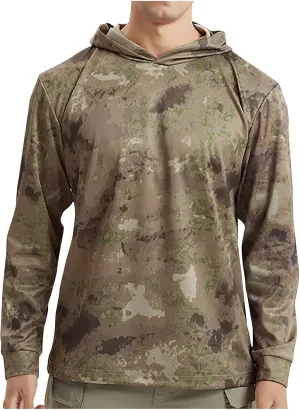 Mens UPF 50  Hoodie Rash Guard Sun Protection UV Shirt Tactical Camo Shirt Summer Long Sleeve Quick Dry Lightweight