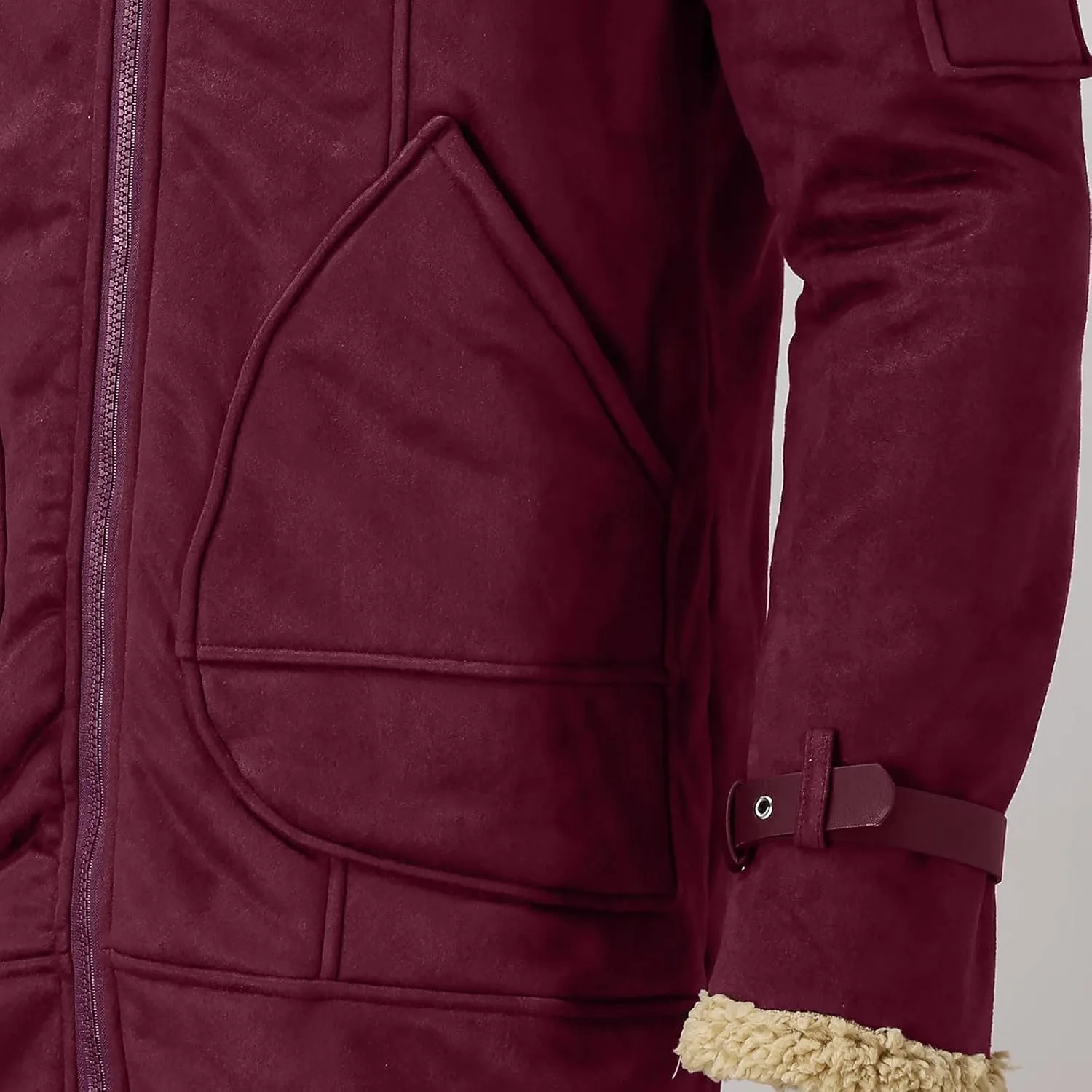 Men's Winter Wool Fit Solid Warm Coat Sherpa Lined Leather Jacket Coats Fleece Jacket