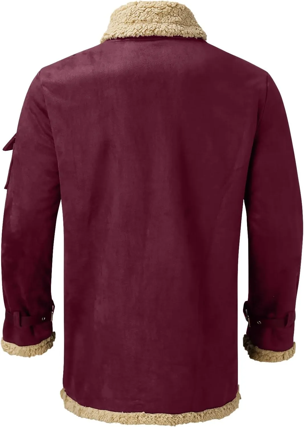 Men's Winter Wool Fit Solid Warm Coat Sherpa Lined Leather Jacket Coats Fleece Jacket