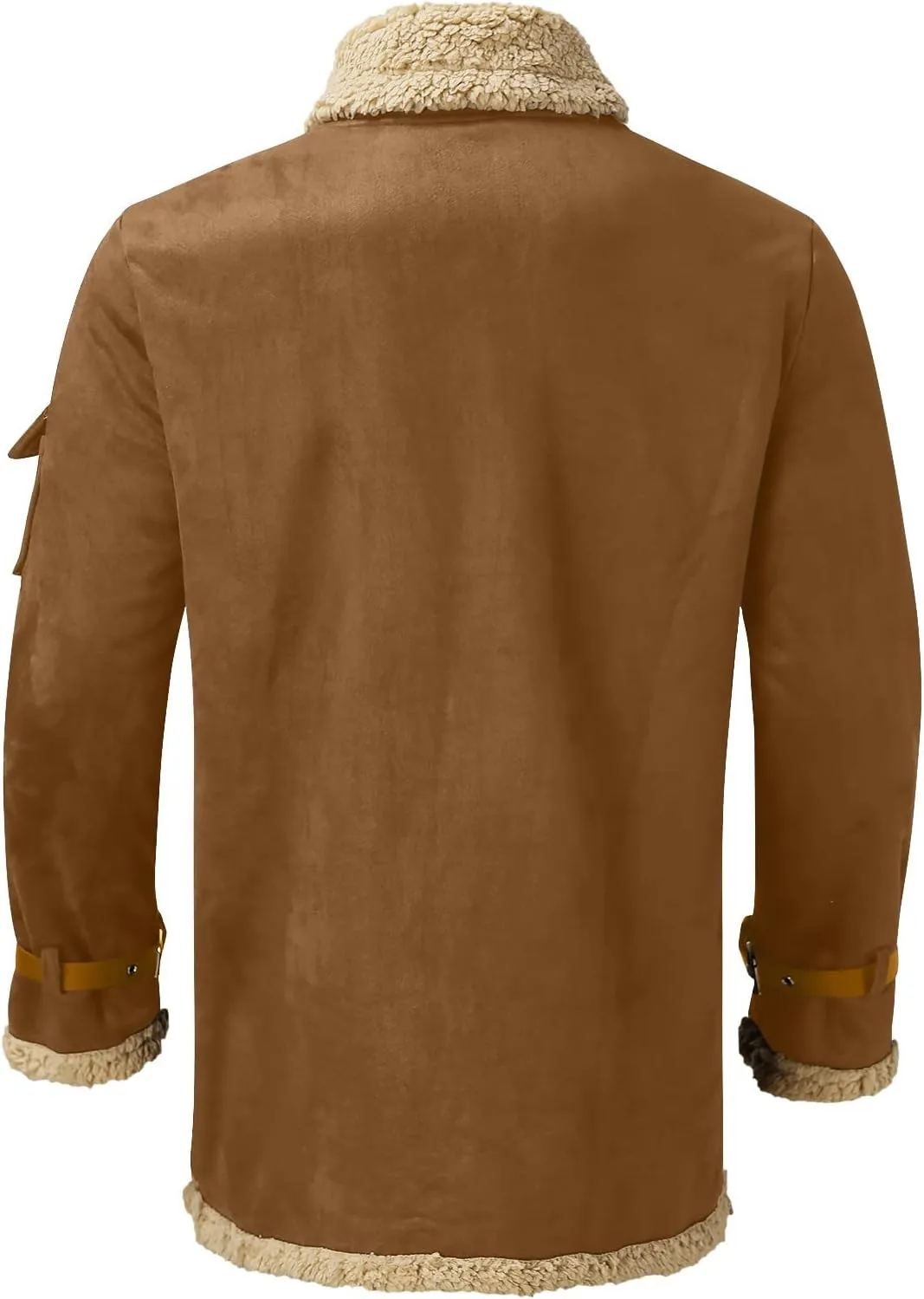 Men's Winter Wool Fit Solid Warm Coat Sherpa Lined Leather Jacket Coats Fleece Jacket