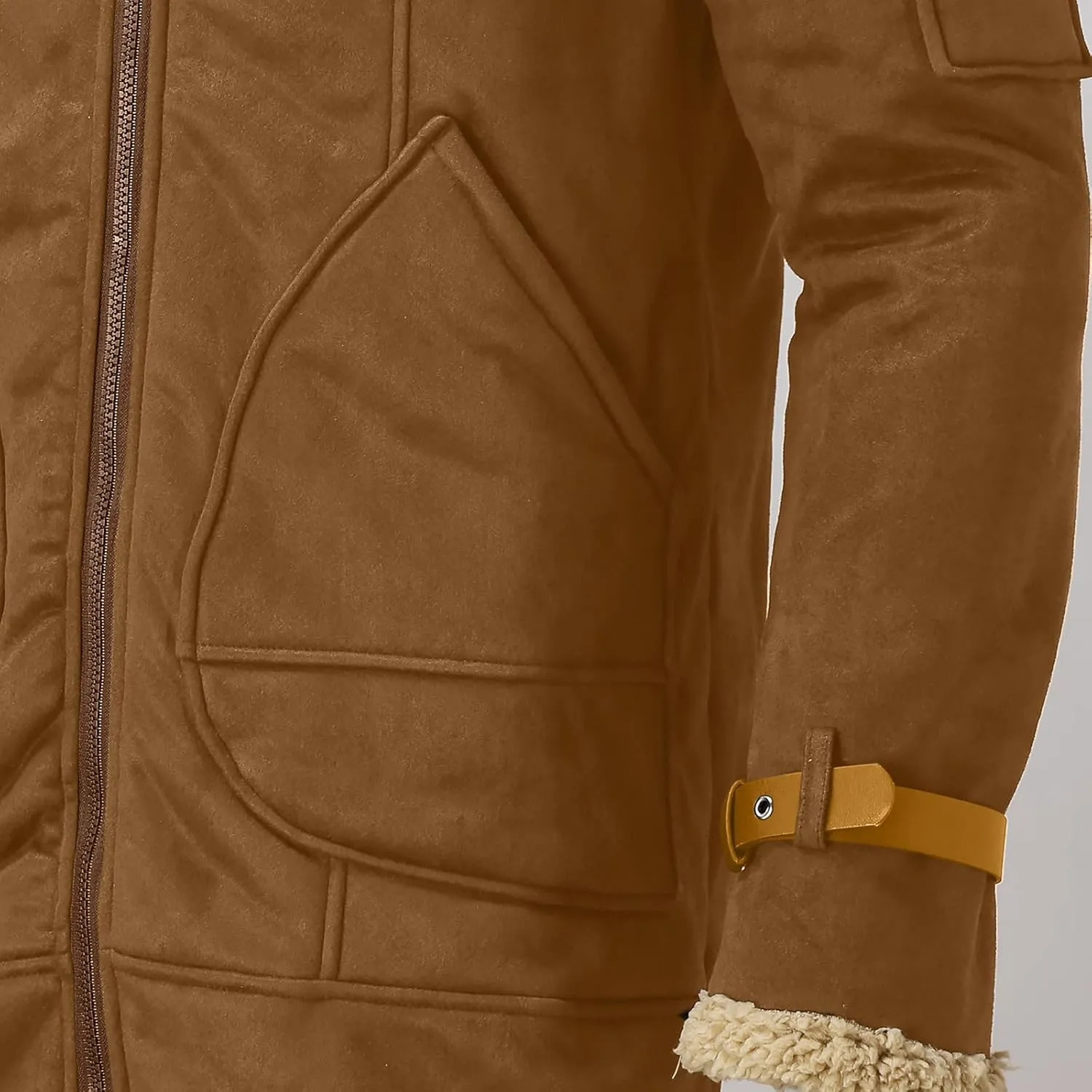 Men's Winter Wool Fit Solid Warm Coat Sherpa Lined Leather Jacket Coats Fleece Jacket