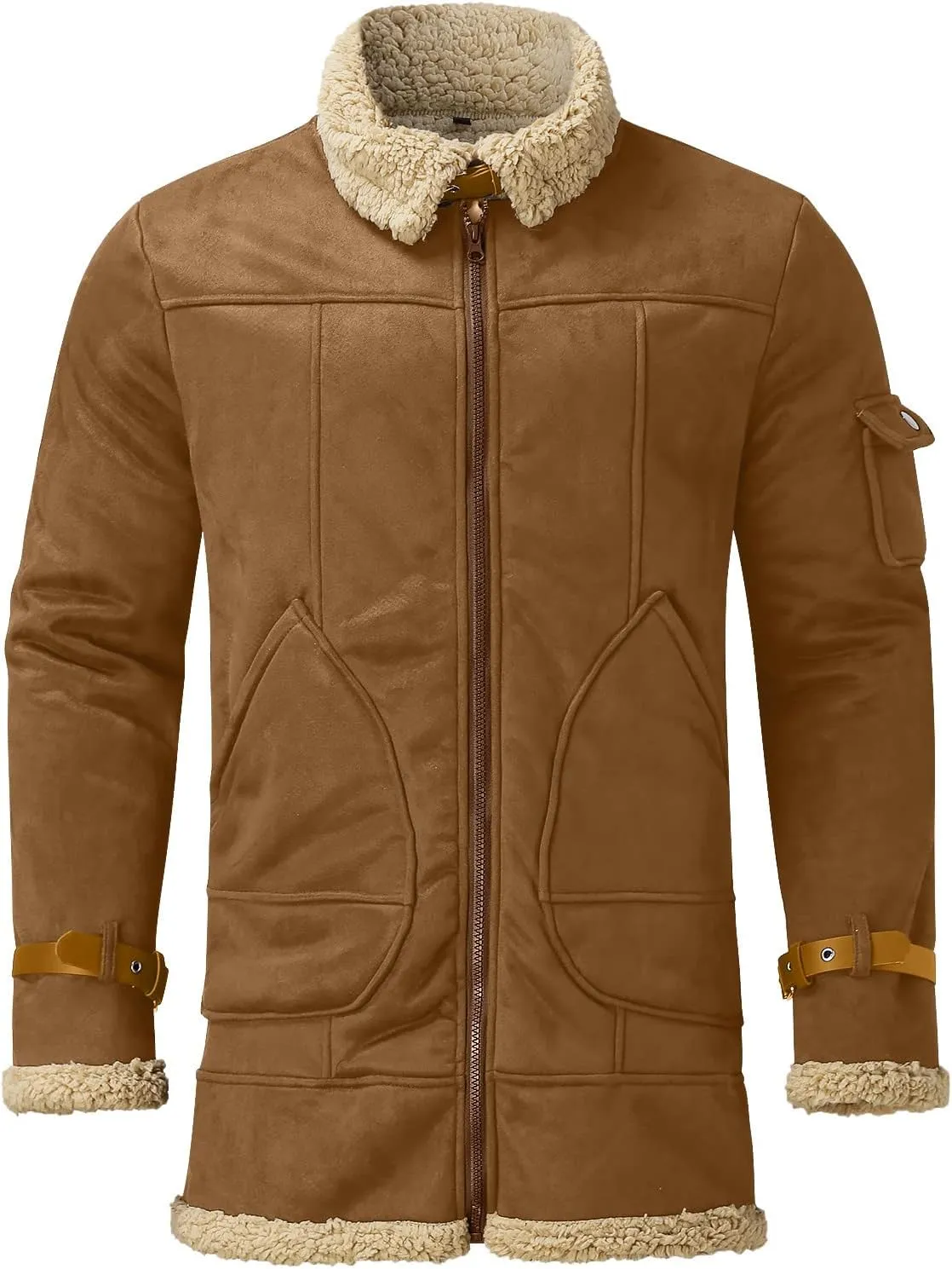 Men's Winter Wool Fit Solid Warm Coat Sherpa Lined Leather Jacket Coats Fleece Jacket
