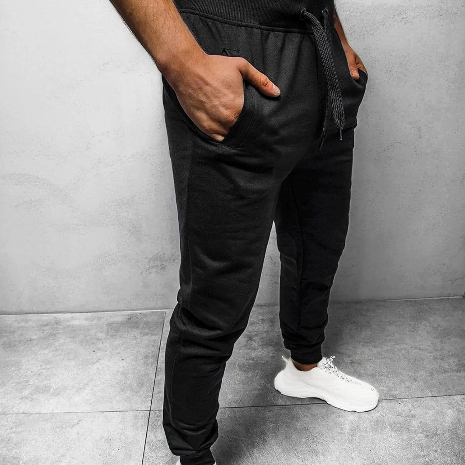 Mens Workout Cargo Sweatpants Color Zipper Pocket Trouser Fashion Mens Tapered Joggers Men's Flap Pocket Drawstring