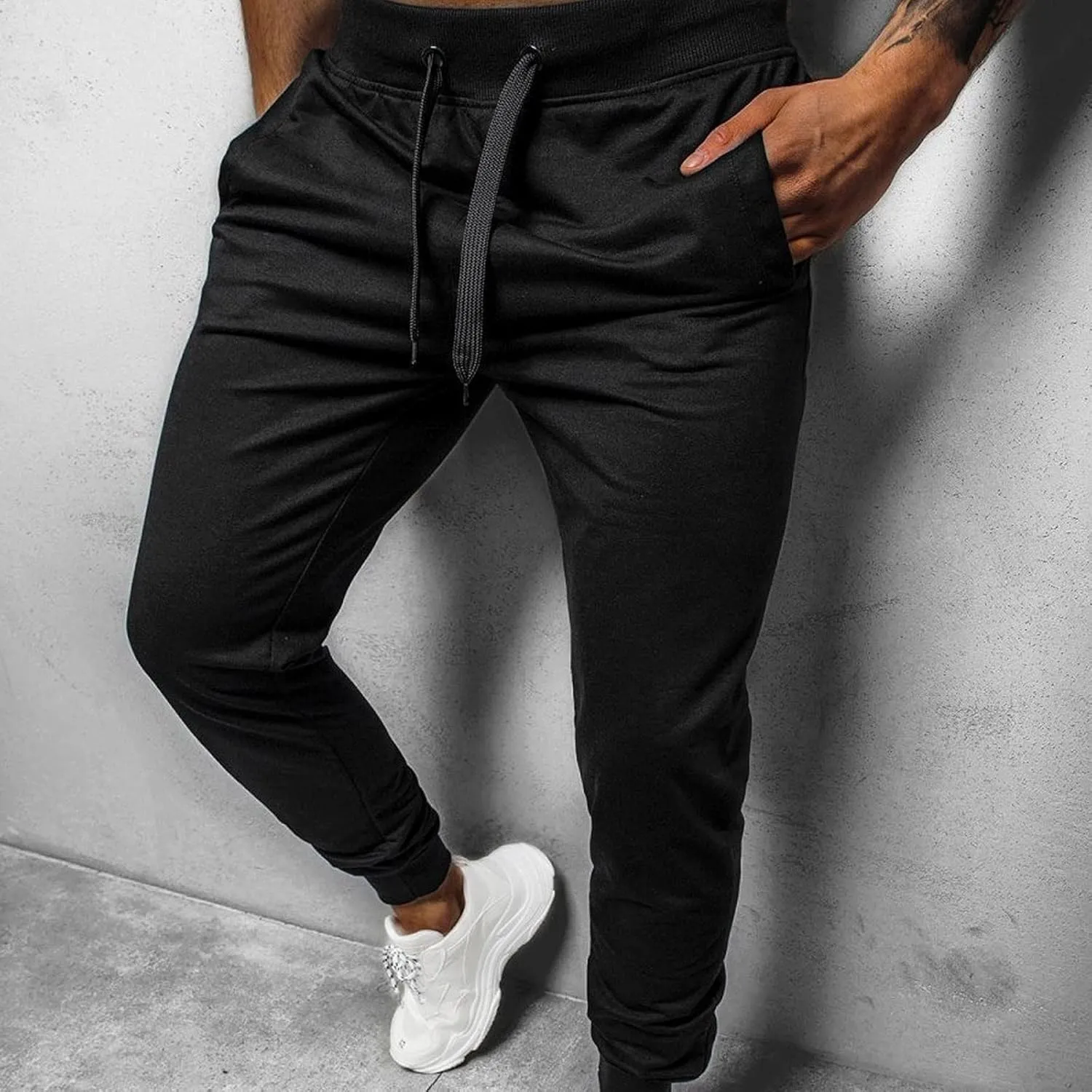 Mens Workout Cargo Sweatpants Color Zipper Pocket Trouser Fashion Mens Tapered Joggers Men's Flap Pocket Drawstring