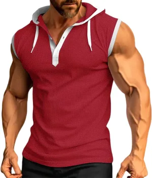 Men's Zip Up Hoodie Shirt Workout Cotton Fleece Cut Off Sleeveless Sweatshirt Tank Pockets Drawstring Solid Sport Tops