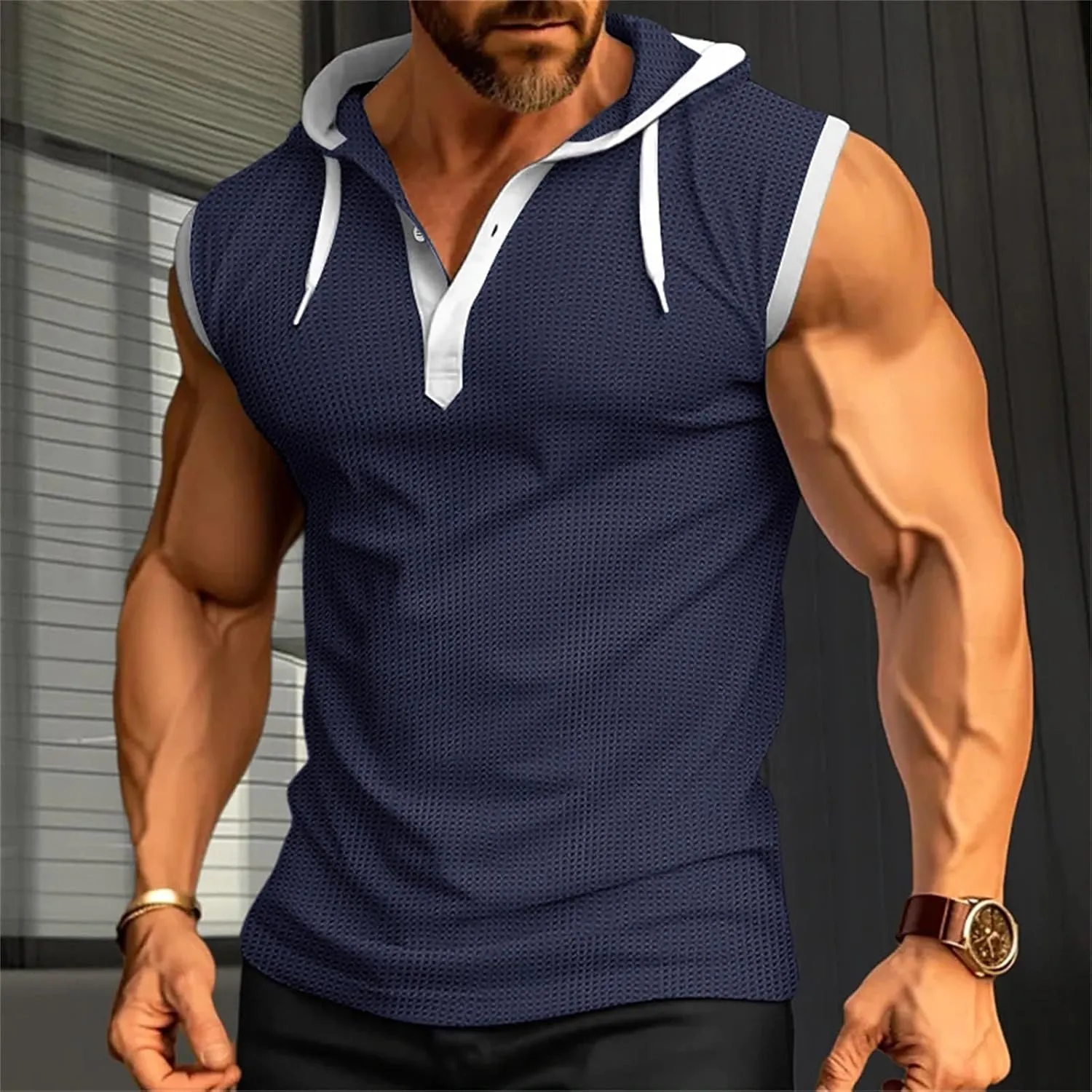 Men's Zip Up Hoodie Shirt Workout Cotton Fleece Cut Off Sleeveless Sweatshirt Tank Pockets Drawstring Solid Sport Tops