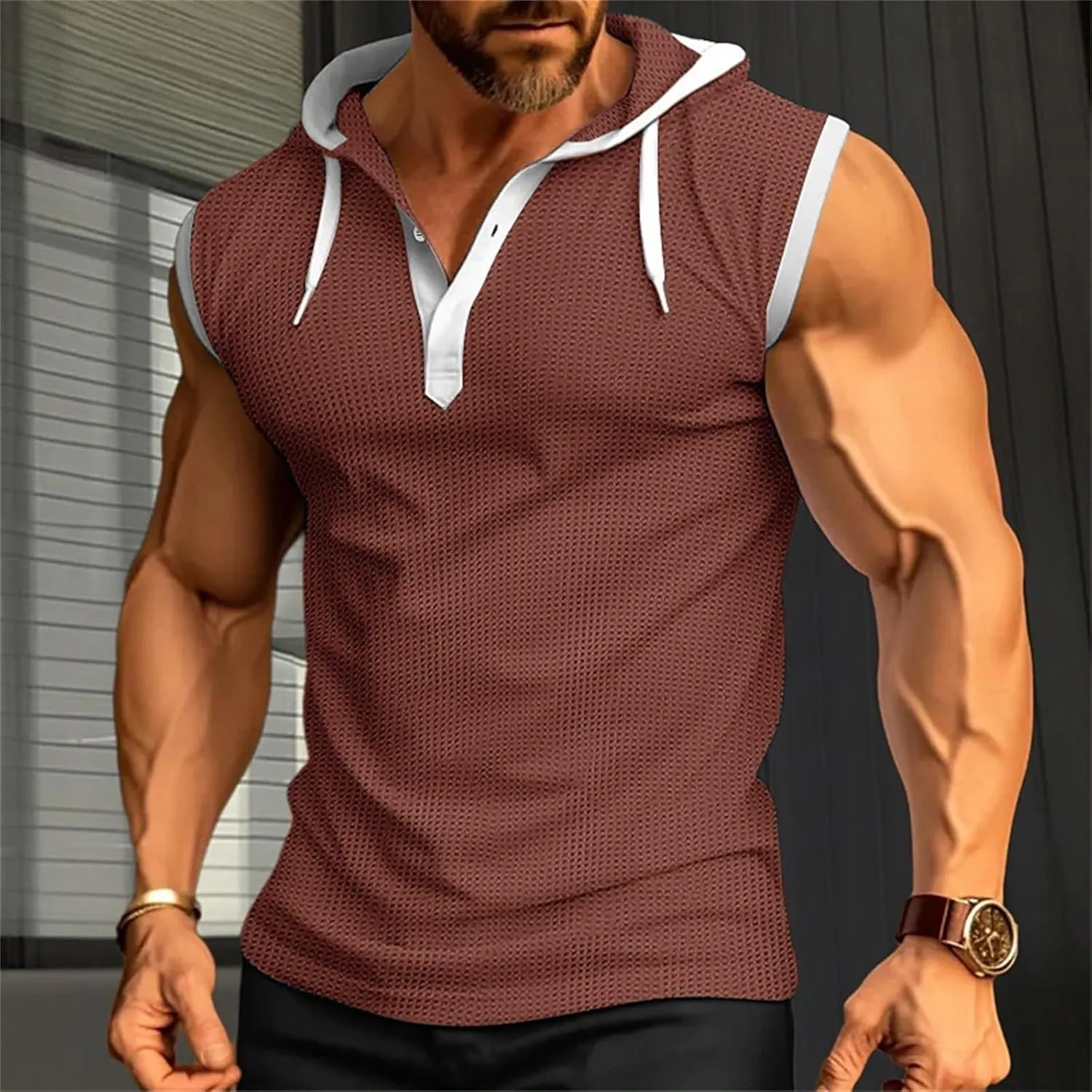 Men's Zip Up Hoodie Shirt Workout Cotton Fleece Cut Off Sleeveless Sweatshirt Tank Pockets Drawstring Solid Sport Tops