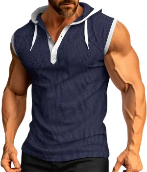 Men's Zip Up Hoodie Shirt Workout Cotton Fleece Cut Off Sleeveless Sweatshirt Tank Pockets Drawstring Solid Sport Tops