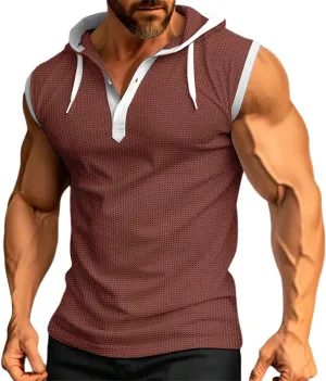 Men's Zip Up Hoodie Shirt Workout Cotton Fleece Cut Off Sleeveless Sweatshirt Tank Pockets Drawstring Solid Sport Tops