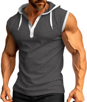 Men's Zip Up Hoodie Shirt Workout Cotton Fleece Cut Off Sleeveless Sweatshirt Tank Pockets Drawstring Solid Sport Tops