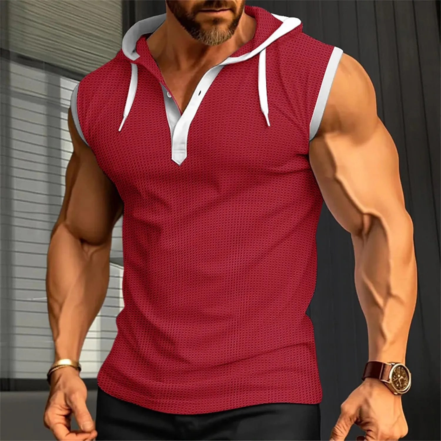 Men's Zip Up Hoodie Shirt Workout Cotton Fleece Cut Off Sleeveless Sweatshirt Tank Pockets Drawstring Solid Sport Tops
