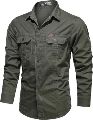 Military Long Sleeve Hiking Shirts for Men Quick Dry Button Down Tactical Work Shirts Outdoor Travel Cargo Shirt