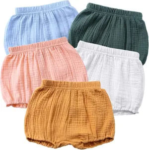 Newborn Baby Cotton Bloomers Shorts Linen Blend Bubble Shorts Girls Boys Elastic Waist Loose Fit Solid Color Summer Wear