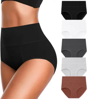 OLIKEME Cotton Underwear High Waisted Panties Full Coverage Underpants Soft Strech Ladies Briefs for Women Multi Pack