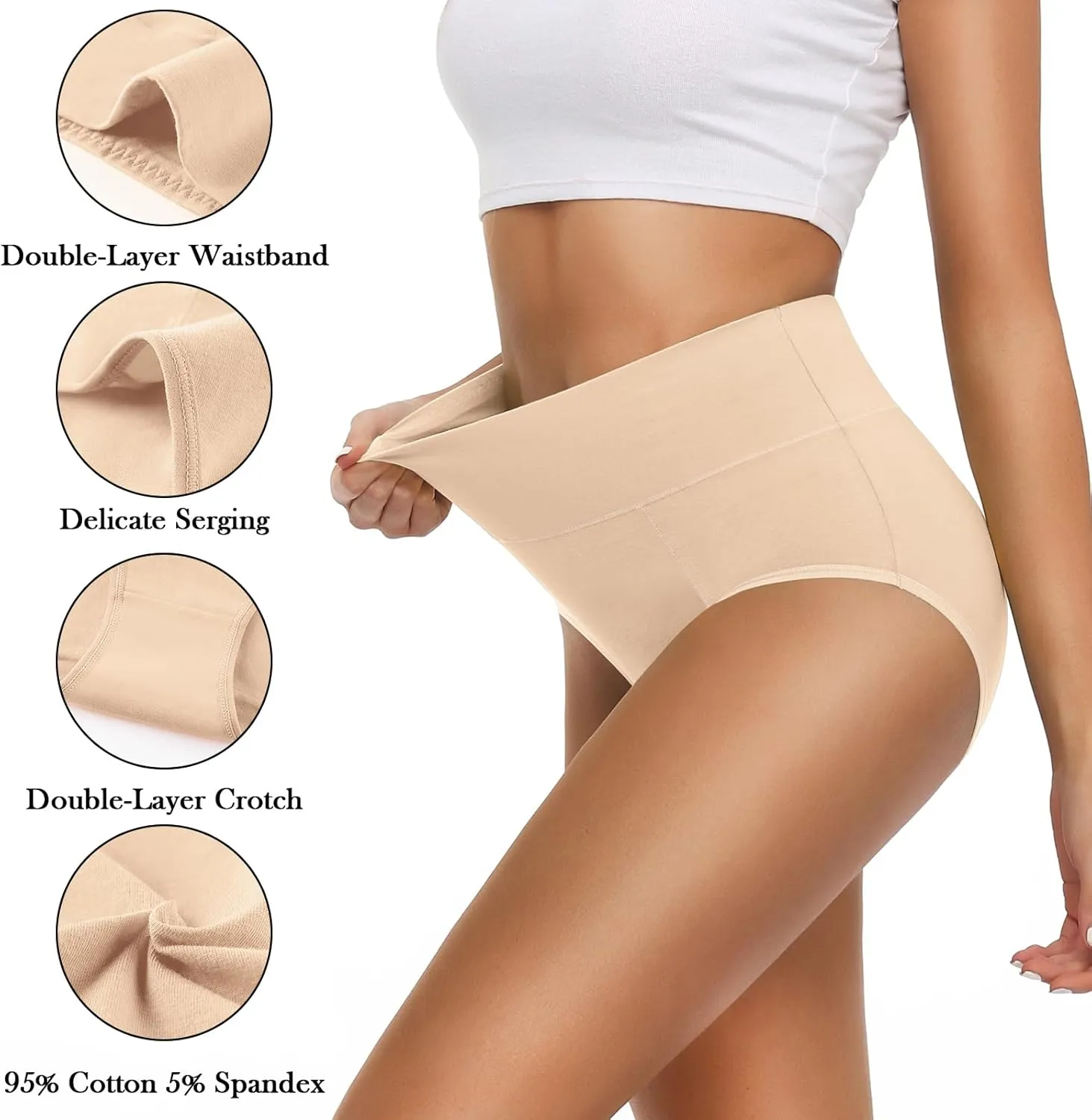 OLIKEME Cotton Underwear High Waisted Panties Full Coverage Underpants Soft Strech Ladies Briefs for Women Multi Pack