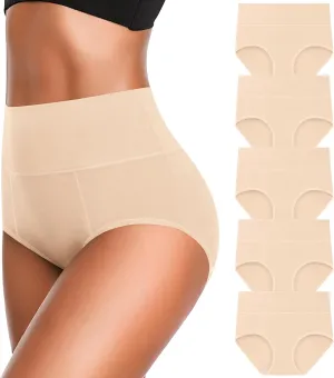 OLIKEME Cotton Underwear High Waisted Panties Full Coverage Underpants Soft Strech Ladies Briefs for Women Multi Pack