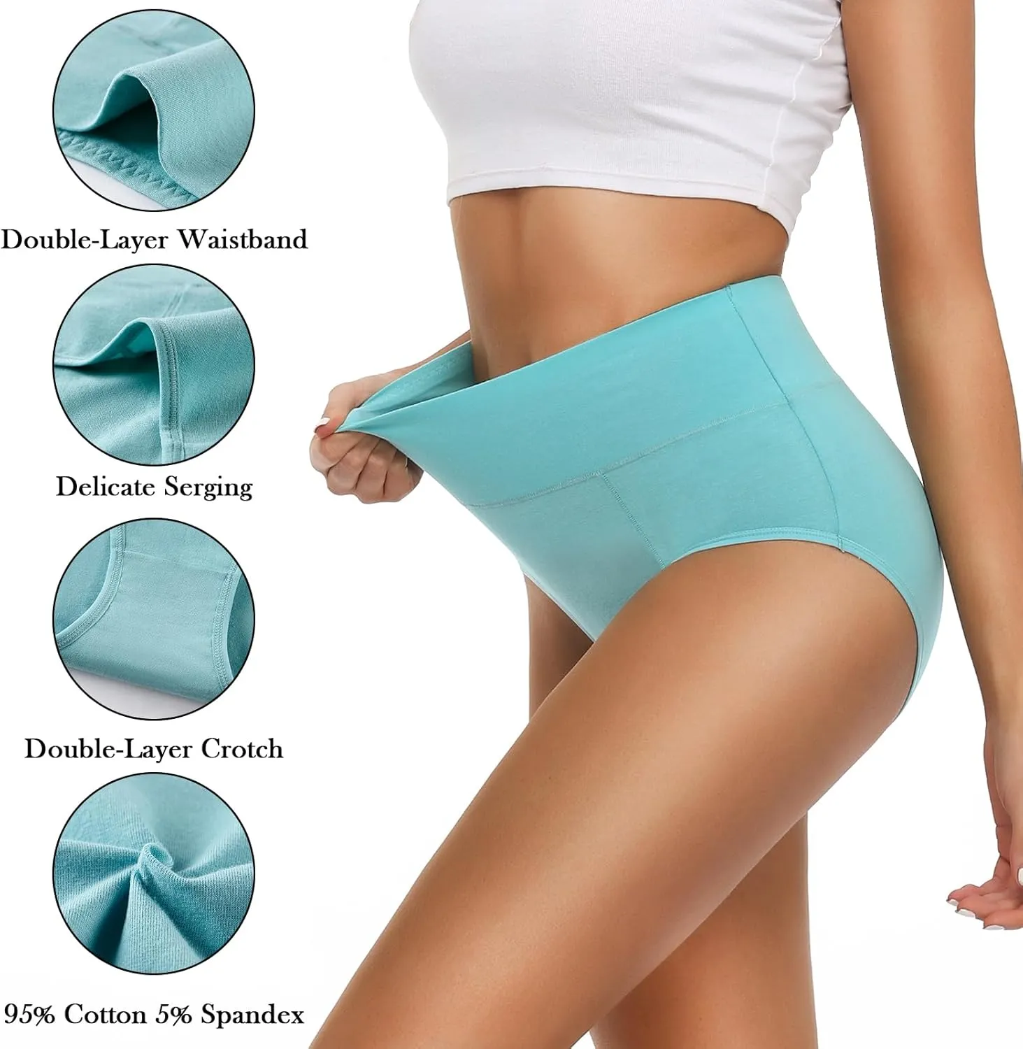 OLIKEME Cotton Underwear High Waisted Panties Full Coverage Underpants Soft Strech Ladies Briefs for Women Multi Pack