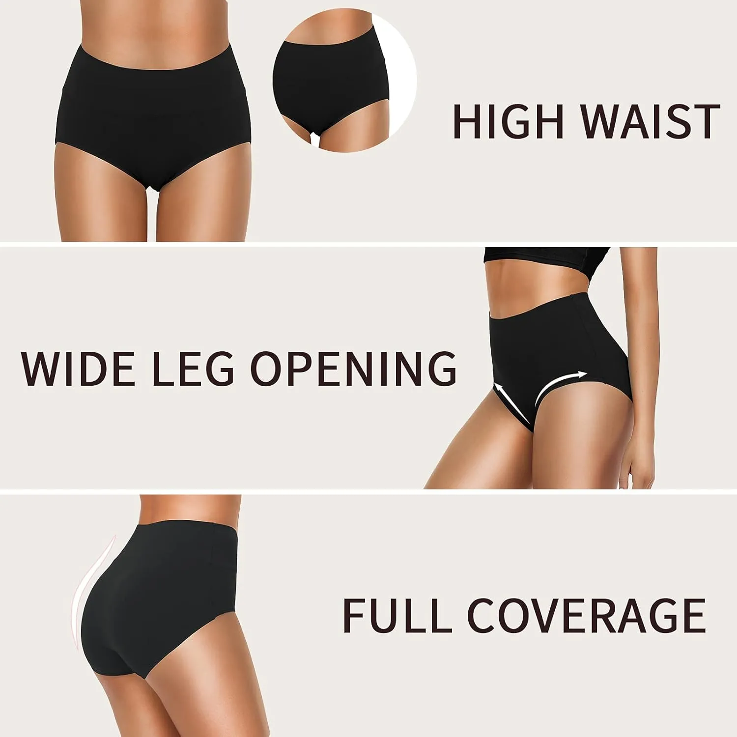 OLIKEME Cotton Underwear High Waisted Panties Full Coverage Underpants Soft Strech Ladies Briefs for Women Multi Pack
