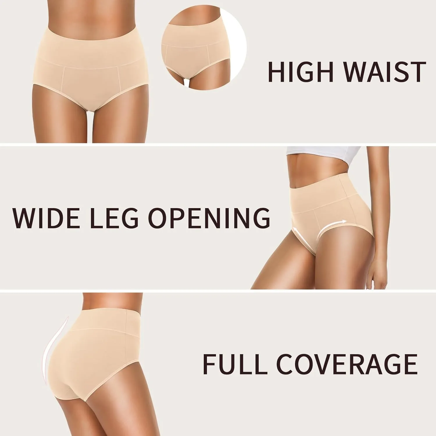 OLIKEME Cotton Underwear High Waisted Panties Full Coverage Underpants Soft Strech Ladies Briefs for Women Multi Pack