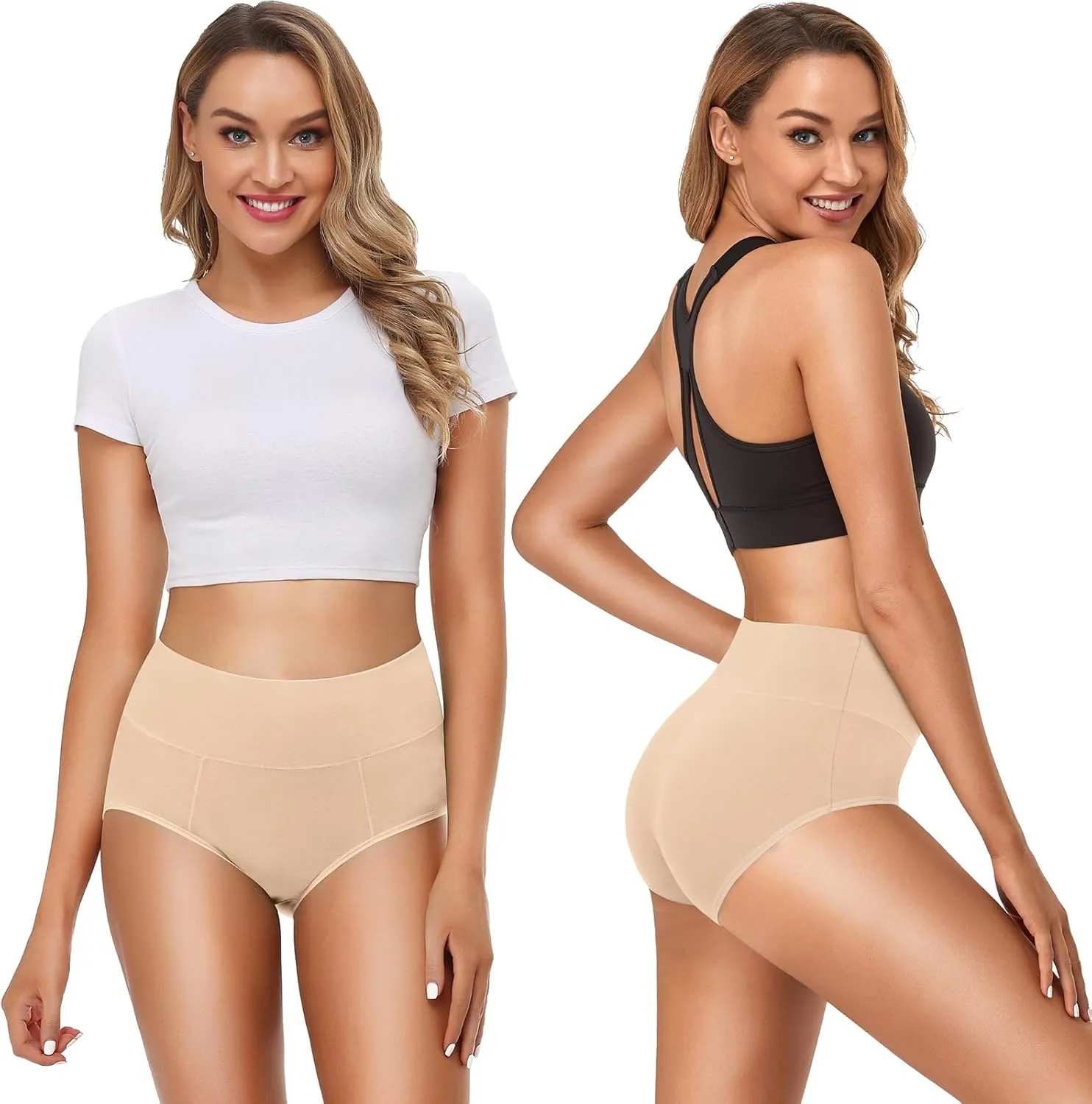 OLIKEME Cotton Underwear High Waisted Panties Full Coverage Underpants Soft Strech Ladies Briefs for Women Multi Pack