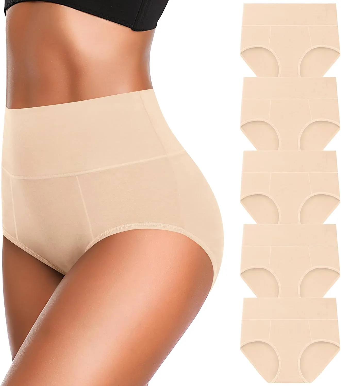 OLIKEME Cotton Underwear High Waisted Panties Full Coverage Underpants Soft Strech Ladies Briefs for Women Multi Pack