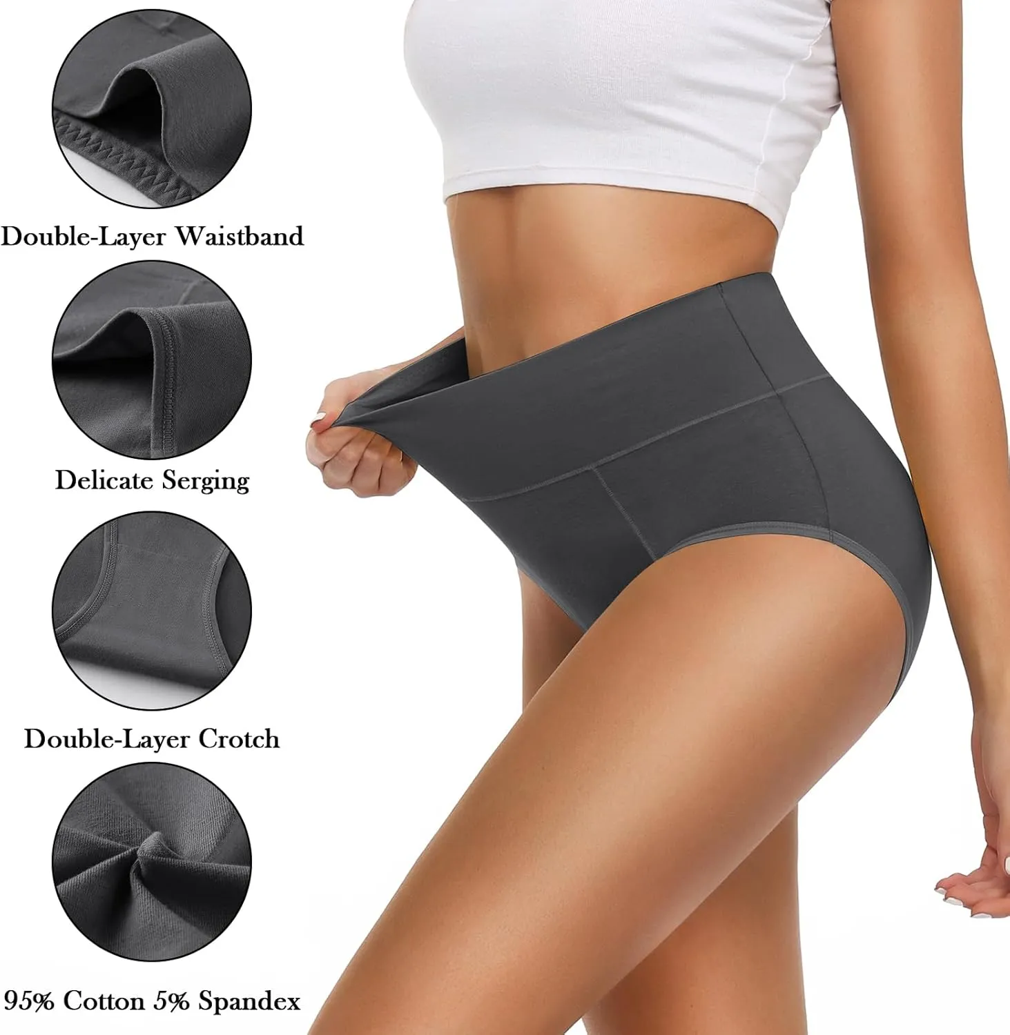 OLIKEME Cotton Underwear High Waisted Panties Full Coverage Underpants Soft Strech Ladies Briefs for Women Multi Pack