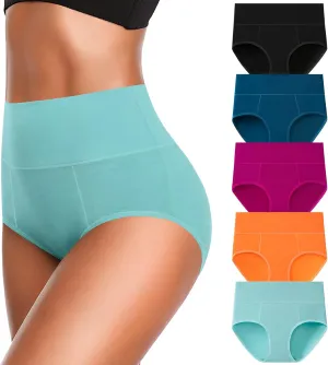 OLIKEME Cotton Underwear High Waisted Panties Full Coverage Underpants Soft Strech Ladies Briefs for Women Multi Pack