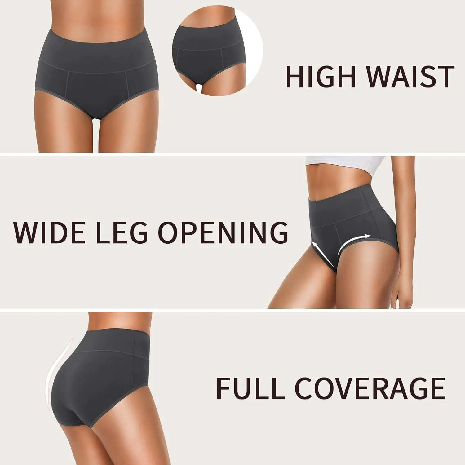 OLIKEME Cotton Underwear High Waisted Panties Full Coverage Underpants Soft Strech Ladies Briefs for Women Multi Pack