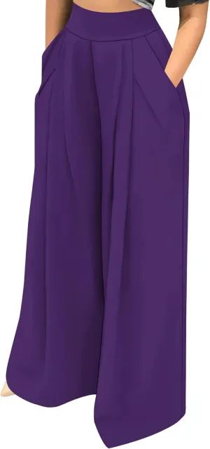 Palazzo Pants for Women Flowy Wide Leg High Waisted Trousers Long Dressy Bottoms