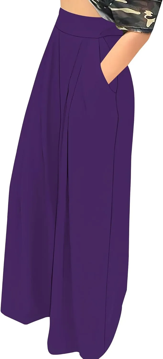 Palazzo Pants for Women Flowy Wide Leg High Waisted Trousers Long Dressy Bottoms