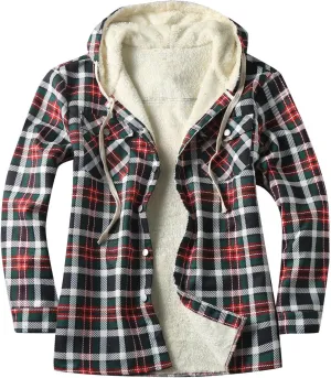 Plaid Hoodies Jackets for Men Regular Fit Long Sleeve Full-Zip Fleece Lined Casual Plaid Jacket Color Block Stitching
