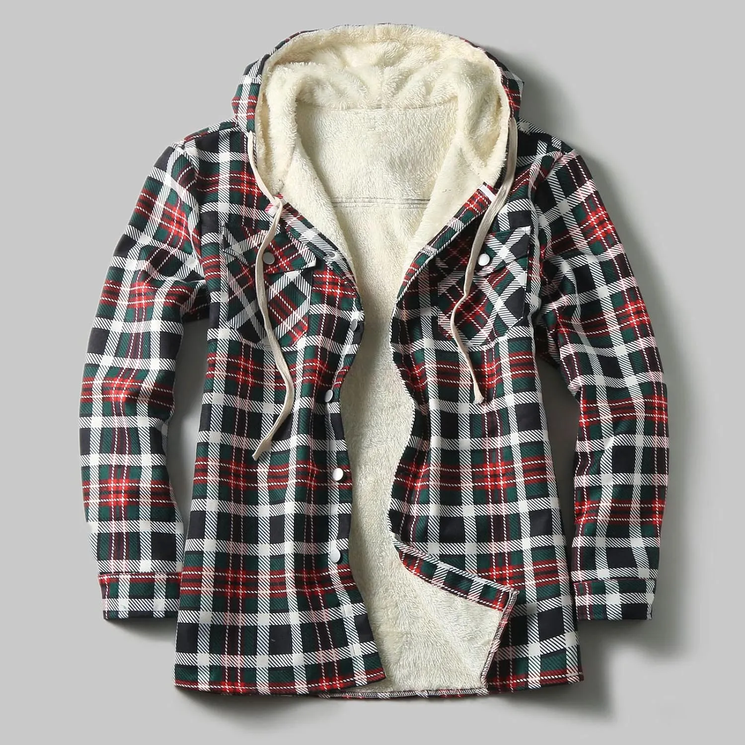 Plaid Hoodies Jackets for Men Regular Fit Long Sleeve Full-Zip Fleece Lined Casual Plaid Jacket Color Block Stitching