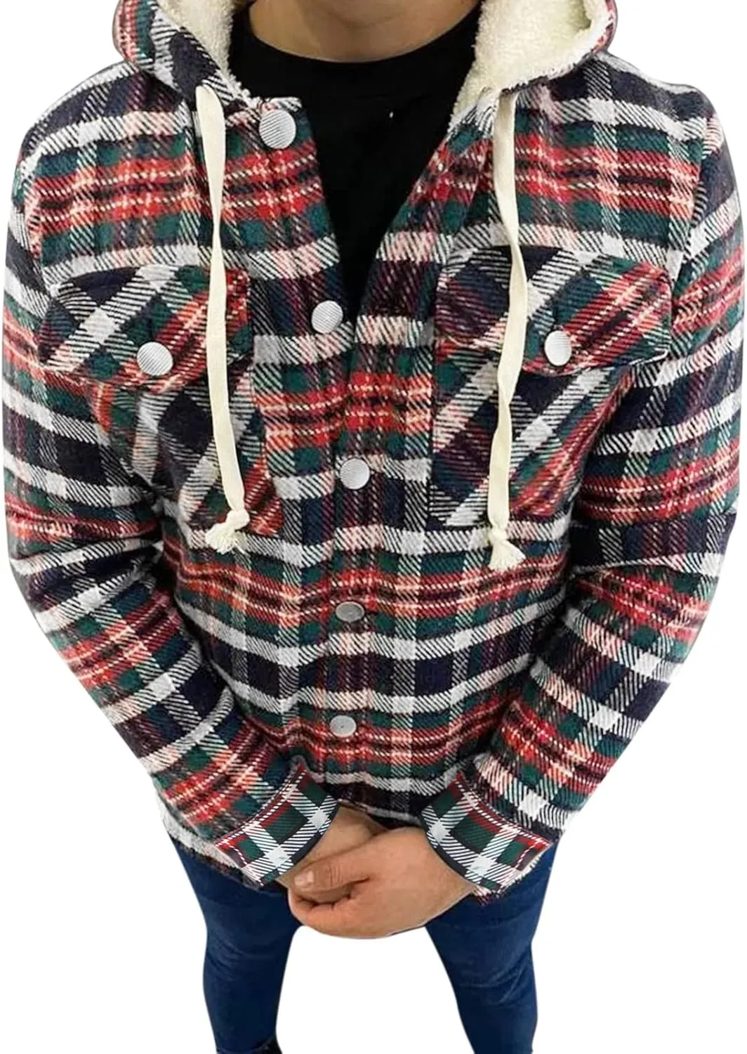 Plaid Hoodies Jackets for Men Regular Fit Long Sleeve Full-Zip Fleece Lined Casual Plaid Jacket Color Block Stitching