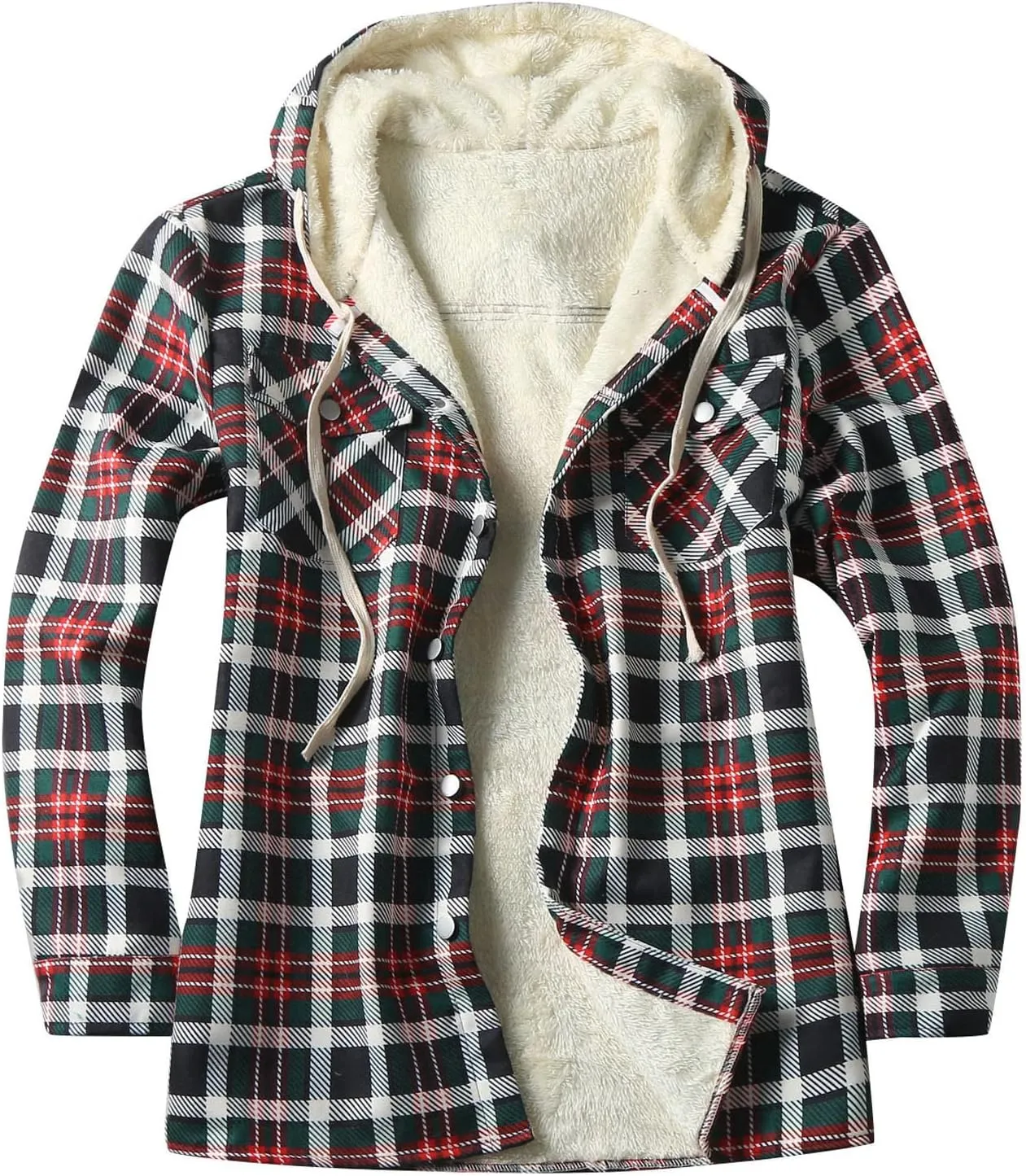 Plaid Hoodies Jackets for Men Regular Fit Long Sleeve Full-Zip Fleece Lined Casual Plaid Jacket Color Block Stitching