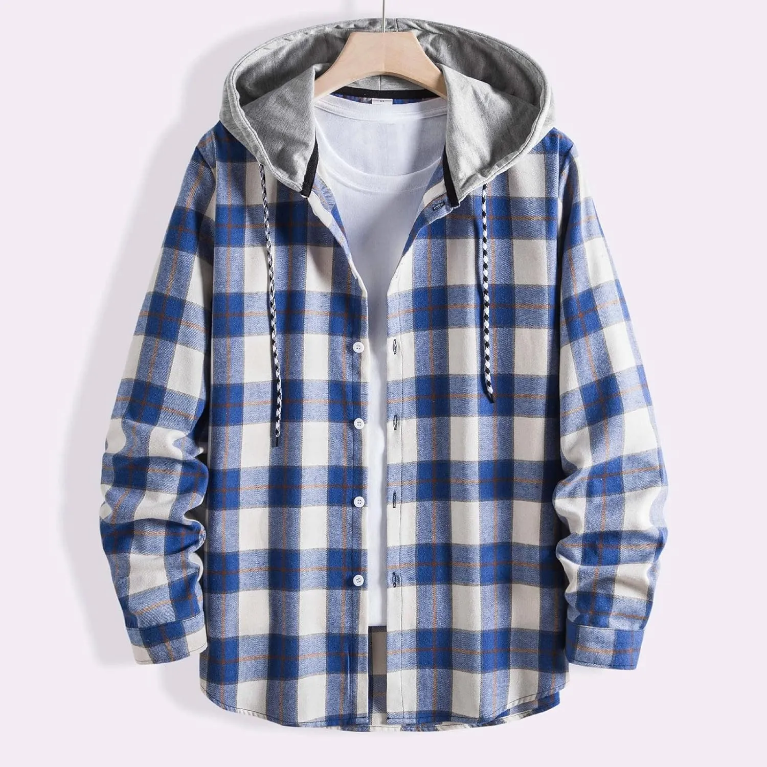 Plaid Hoodies Jackets for Men Regular Fit Long Sleeve Full-Zip Fleece Lined Casual Plaid Jacket Patchwork Color Block