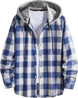 Plaid Hoodies Jackets for Men Regular Fit Long Sleeve Full-Zip Fleece Lined Casual Plaid Jacket Patchwork Color Block