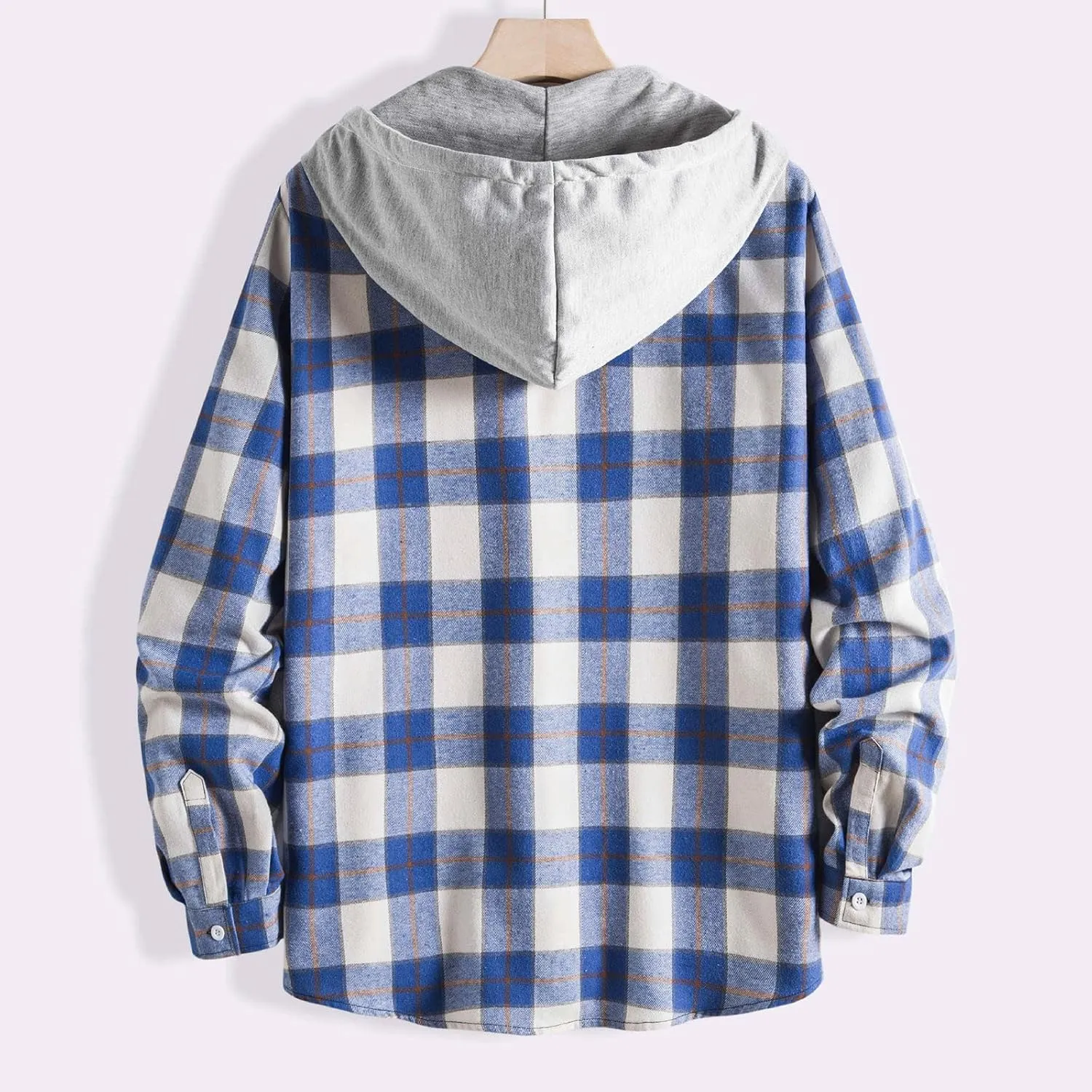 Plaid Hoodies Jackets for Men Regular Fit Long Sleeve Full-Zip Fleece Lined Casual Plaid Jacket Patchwork Color Block