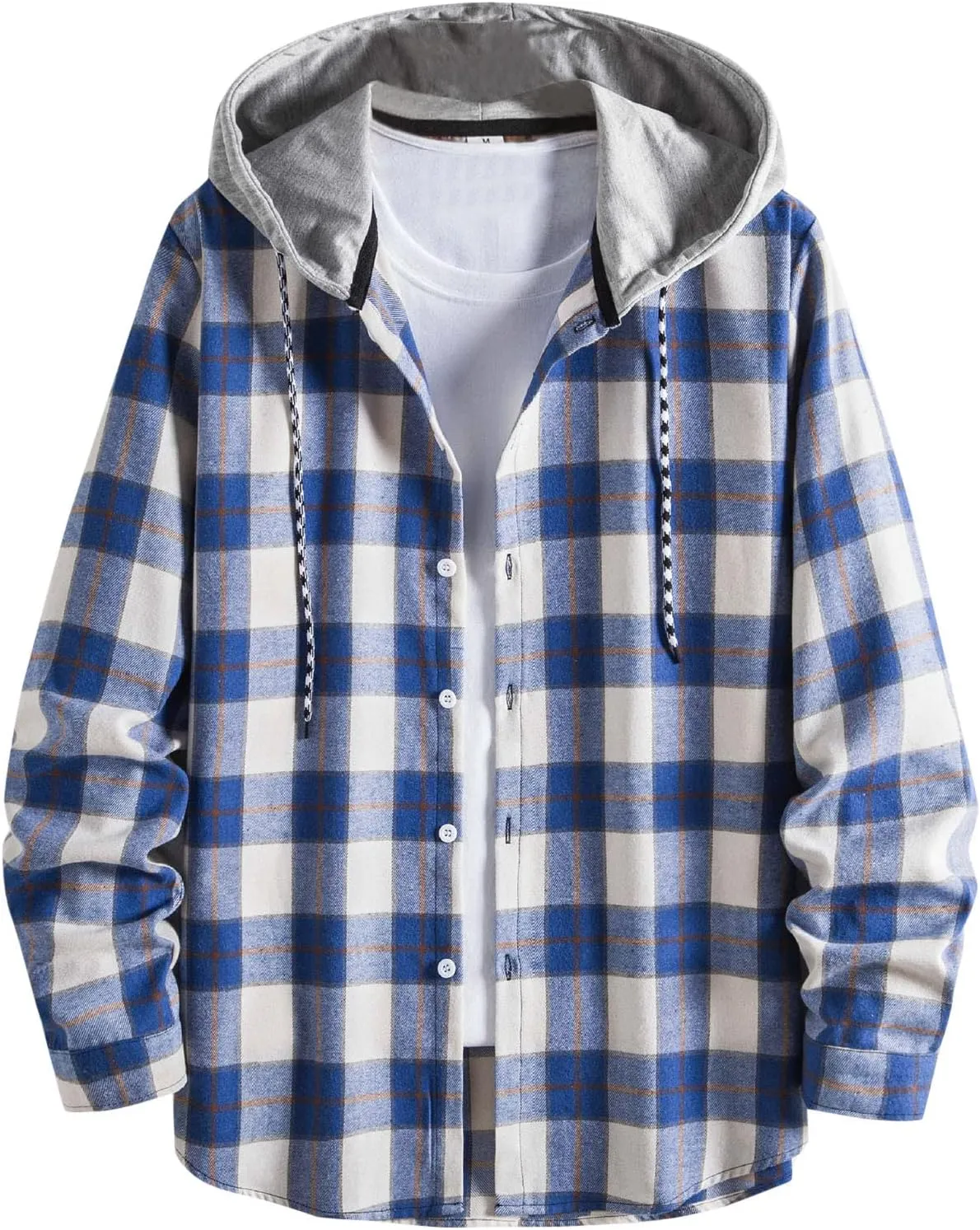 Plaid Hoodies Jackets for Men Regular Fit Long Sleeve Full-Zip Fleece Lined Casual Plaid Jacket Patchwork Color Block