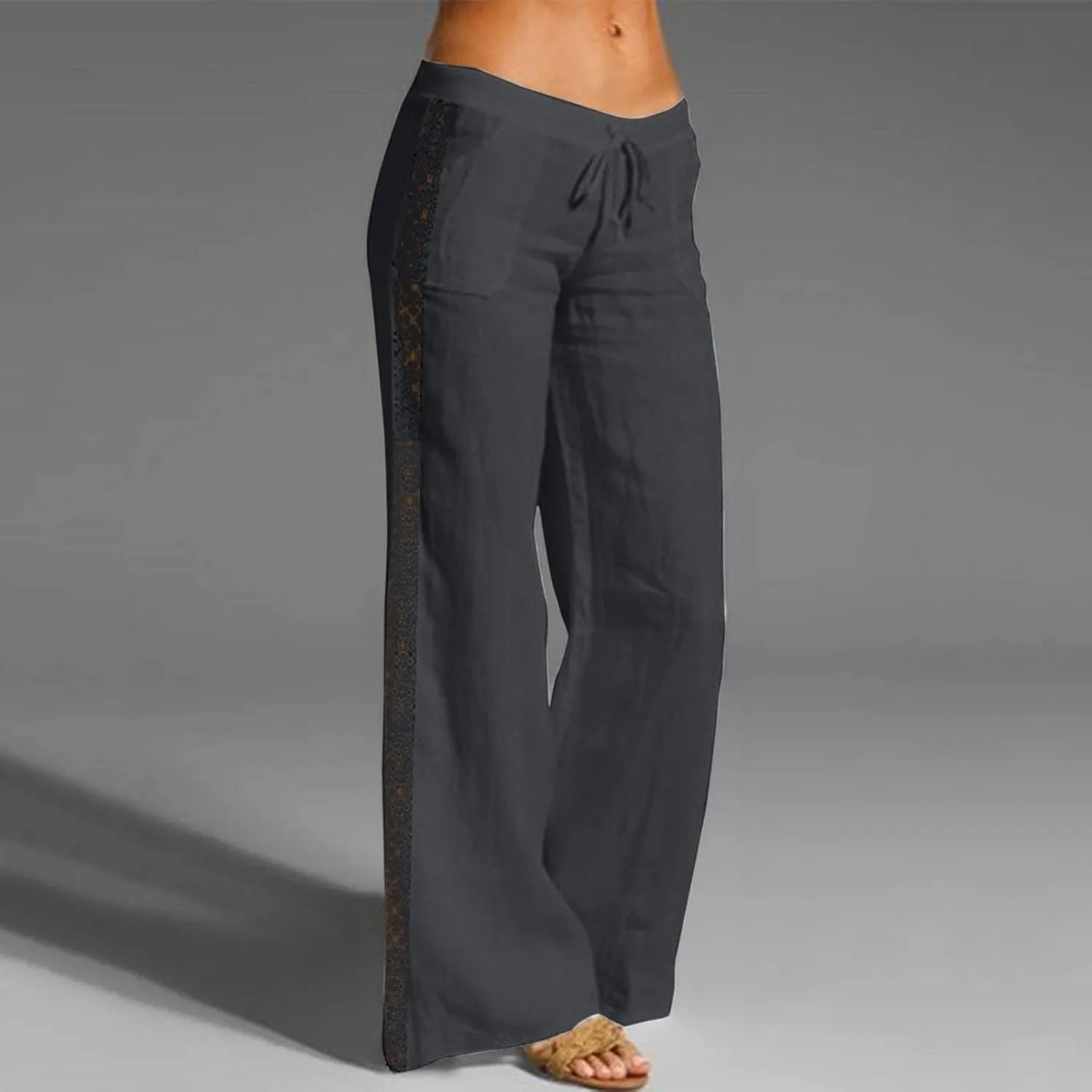 Plus Size Summer Pants for Women 2025 Casual Lightweight Cotton Linen Pants Breathable Straight Leg Trousers Pockets