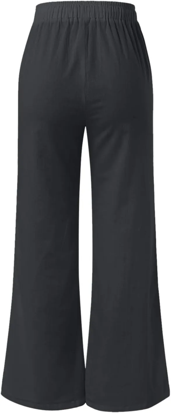 Plus Size Summer Pants for Women 2025 Casual Lightweight Cotton Linen Pants Breathable Straight Leg Trousers Pockets